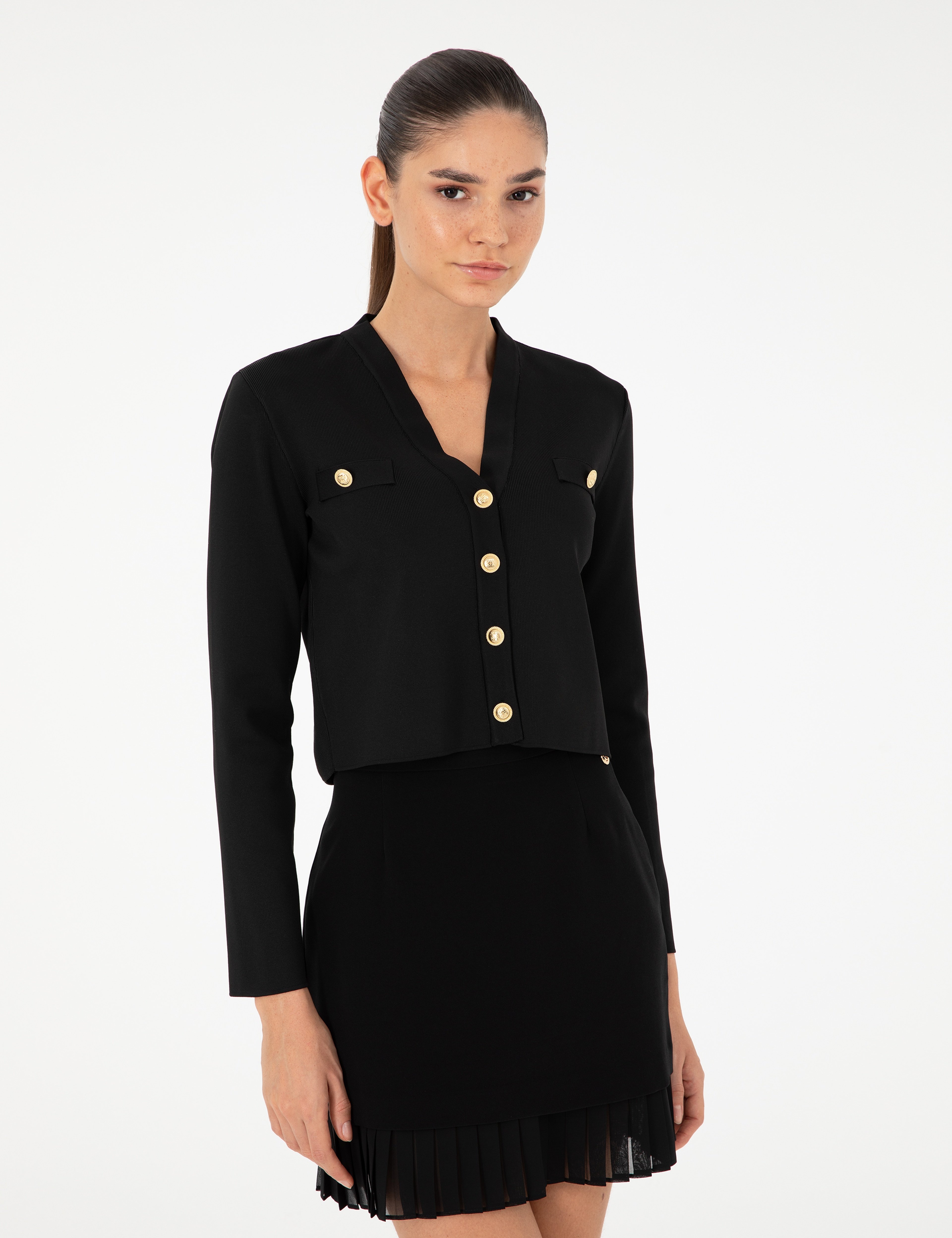 Siyah Crop Top Triko Hırka