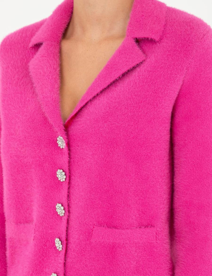 Fuşya Regular Fit Triko Hırka