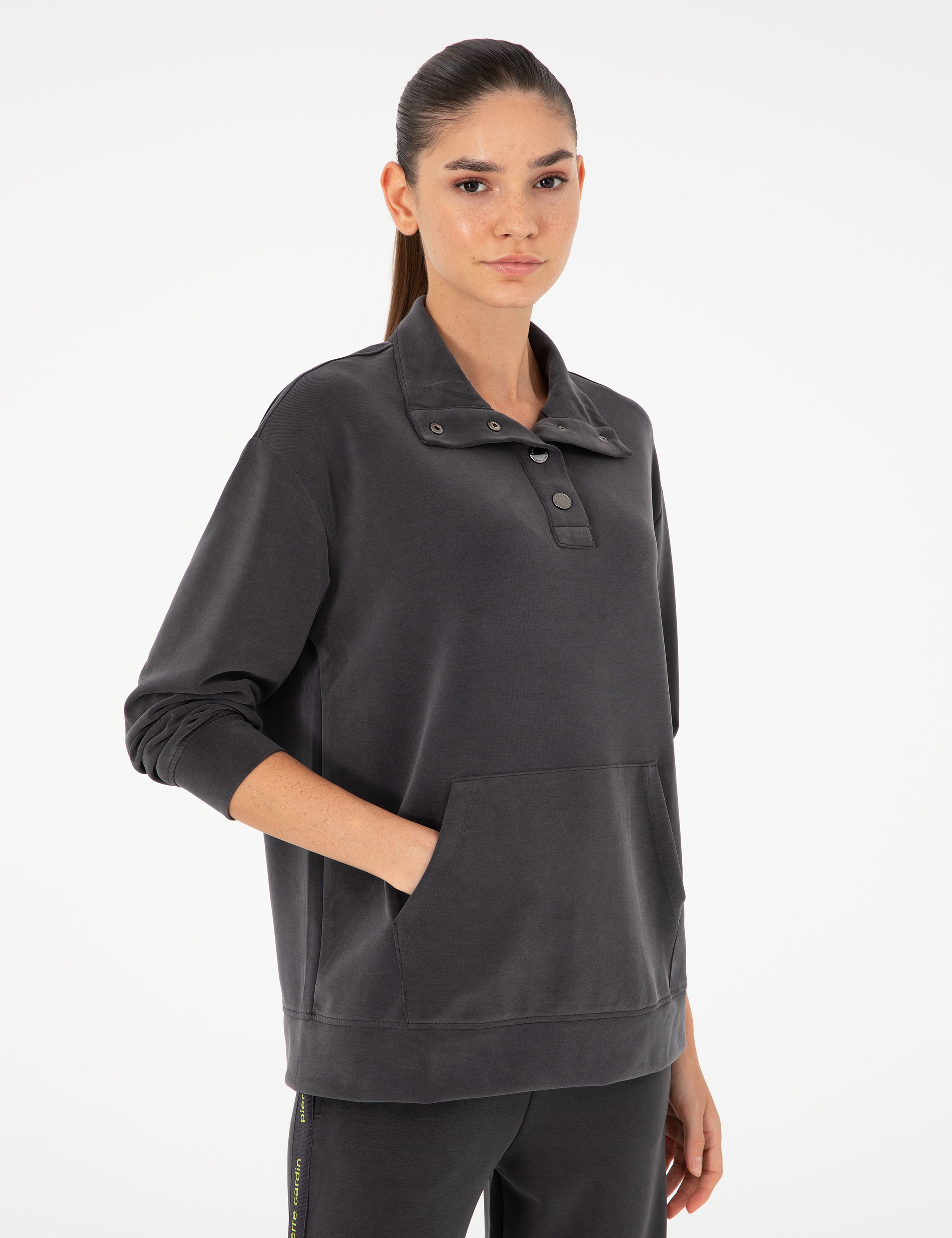 Antrasit Oversize Modal Kumaş Sweatshirt - Image 3