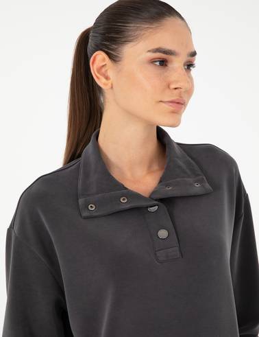 Antrasit Oversize Modal Kumaş Sweatshirt