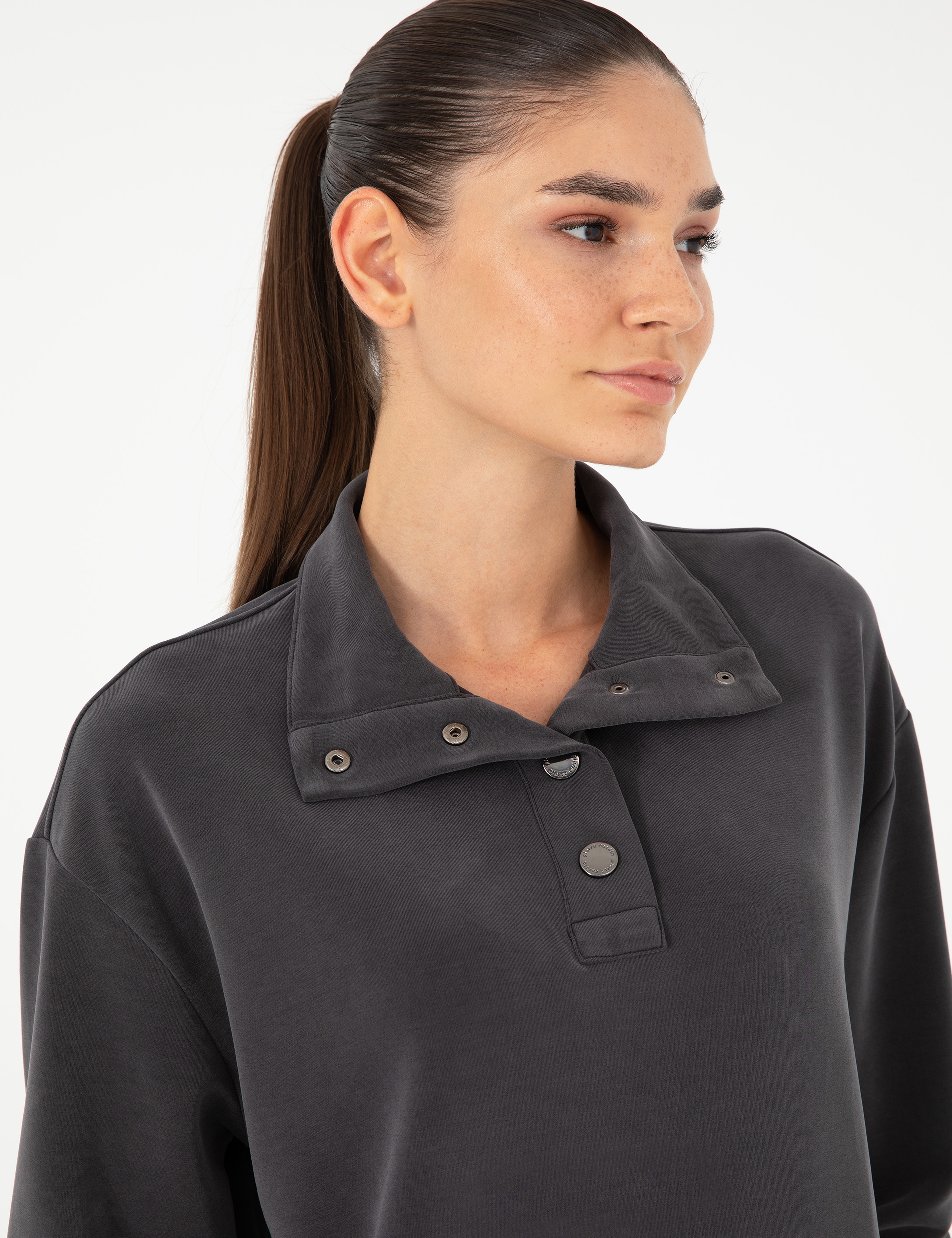Antrasit Oversize Modal Kumaş Sweatshirt - Image 2