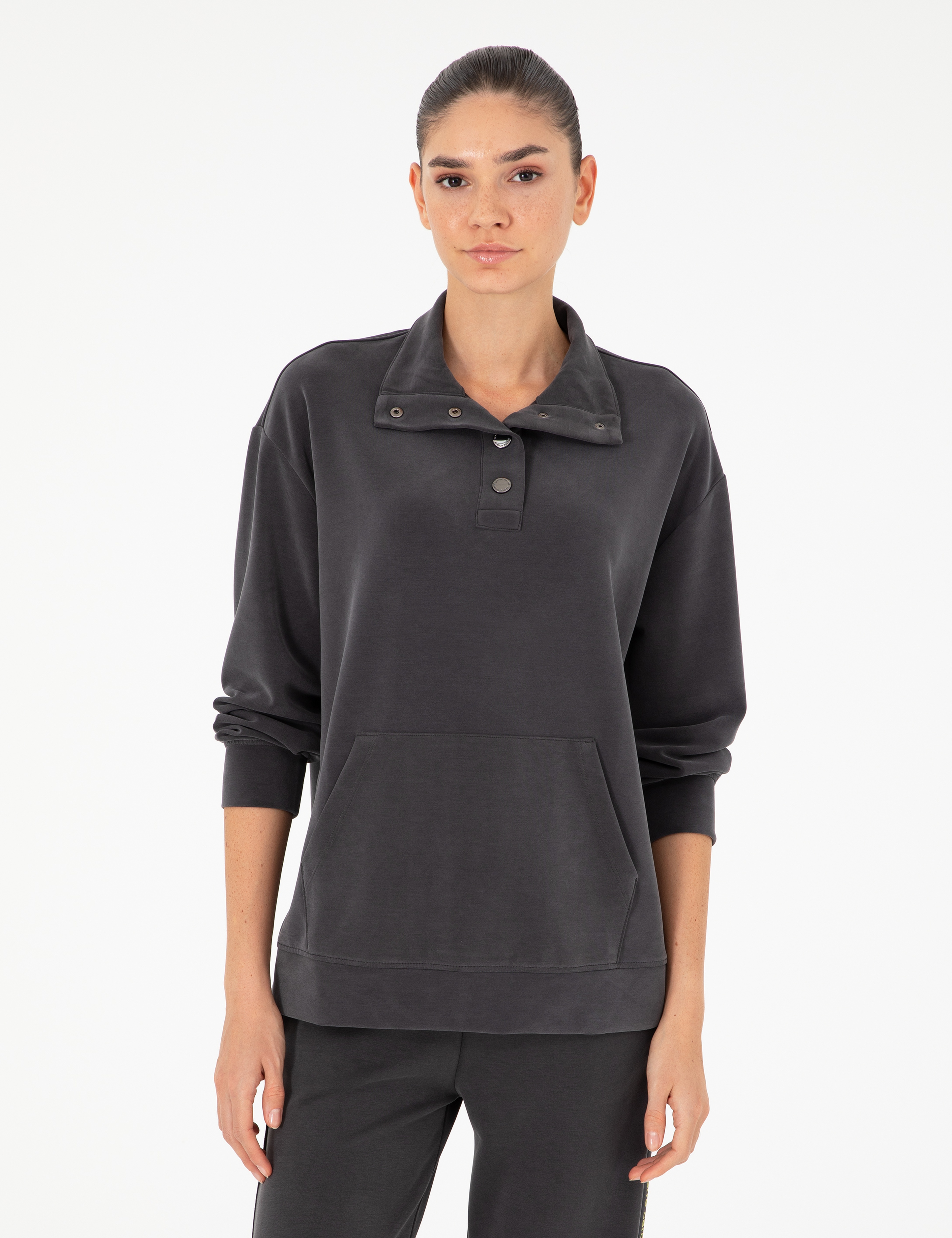 Antrasit Oversize Modal Kumaş Sweatshirt - Image 1