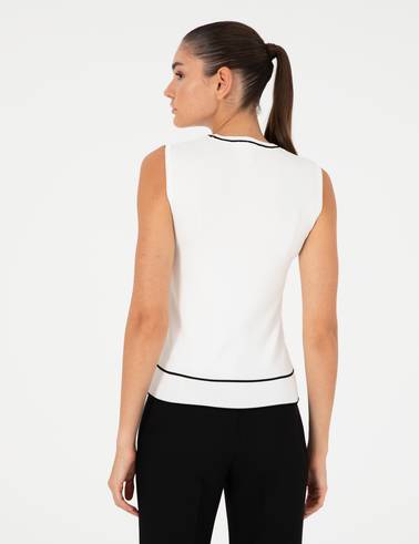 Ekru Slim Fit Triko Bluz