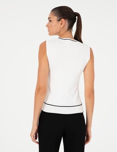 Ekru Slim Fit Triko Bluz - 50296459006