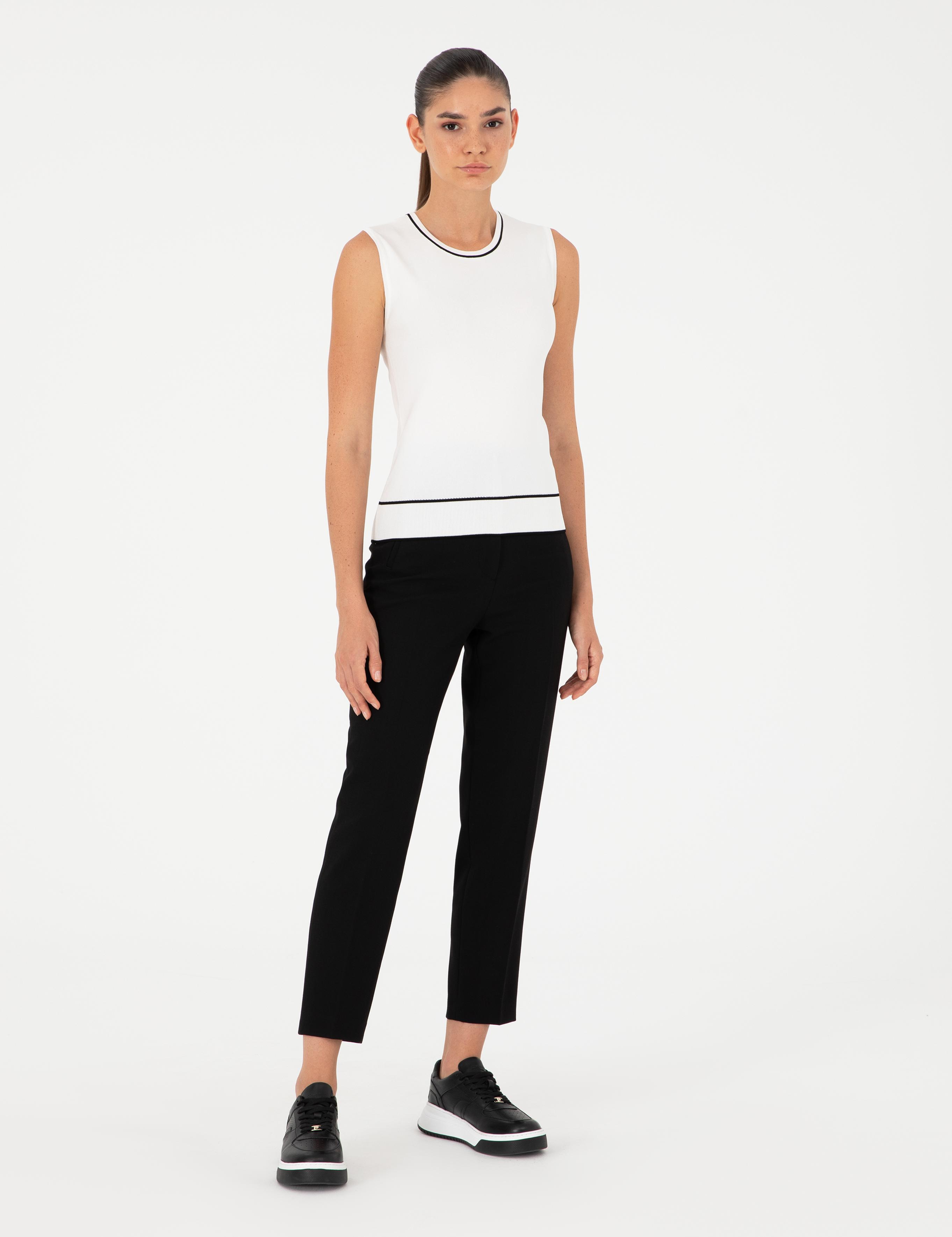 Ekru Slim Fit Triko Bluz