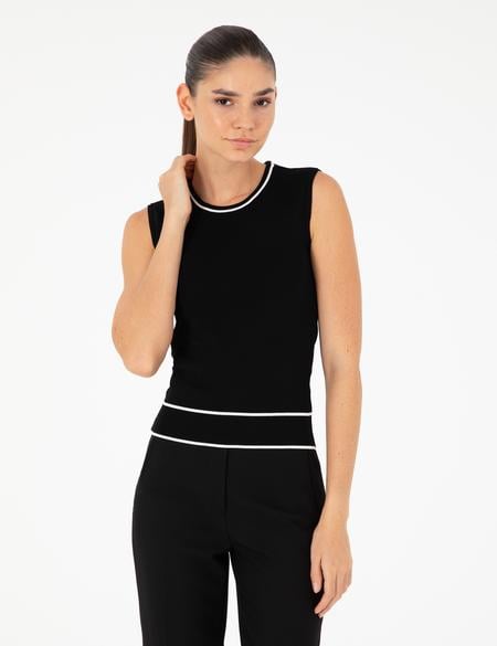 Siyah Slim Fit Triko Bluz - 50296459010