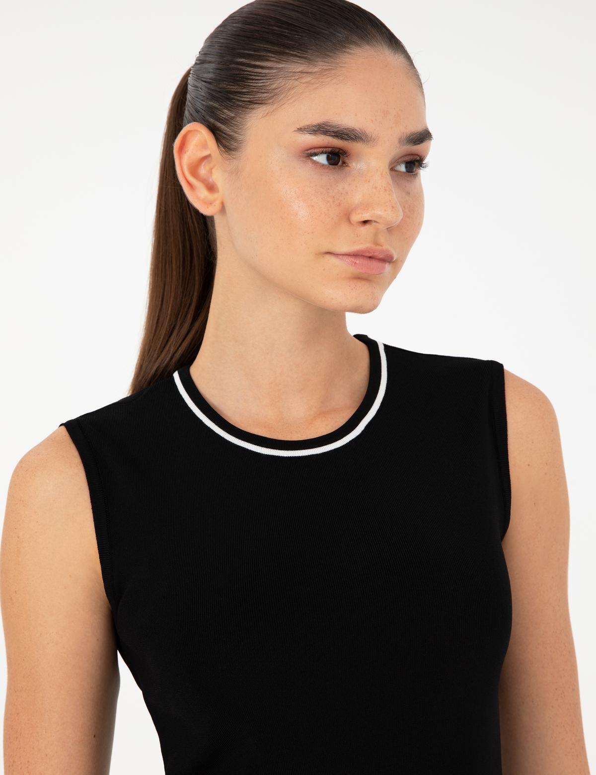 Siyah Slim Fit Triko Bluz - 50296459010