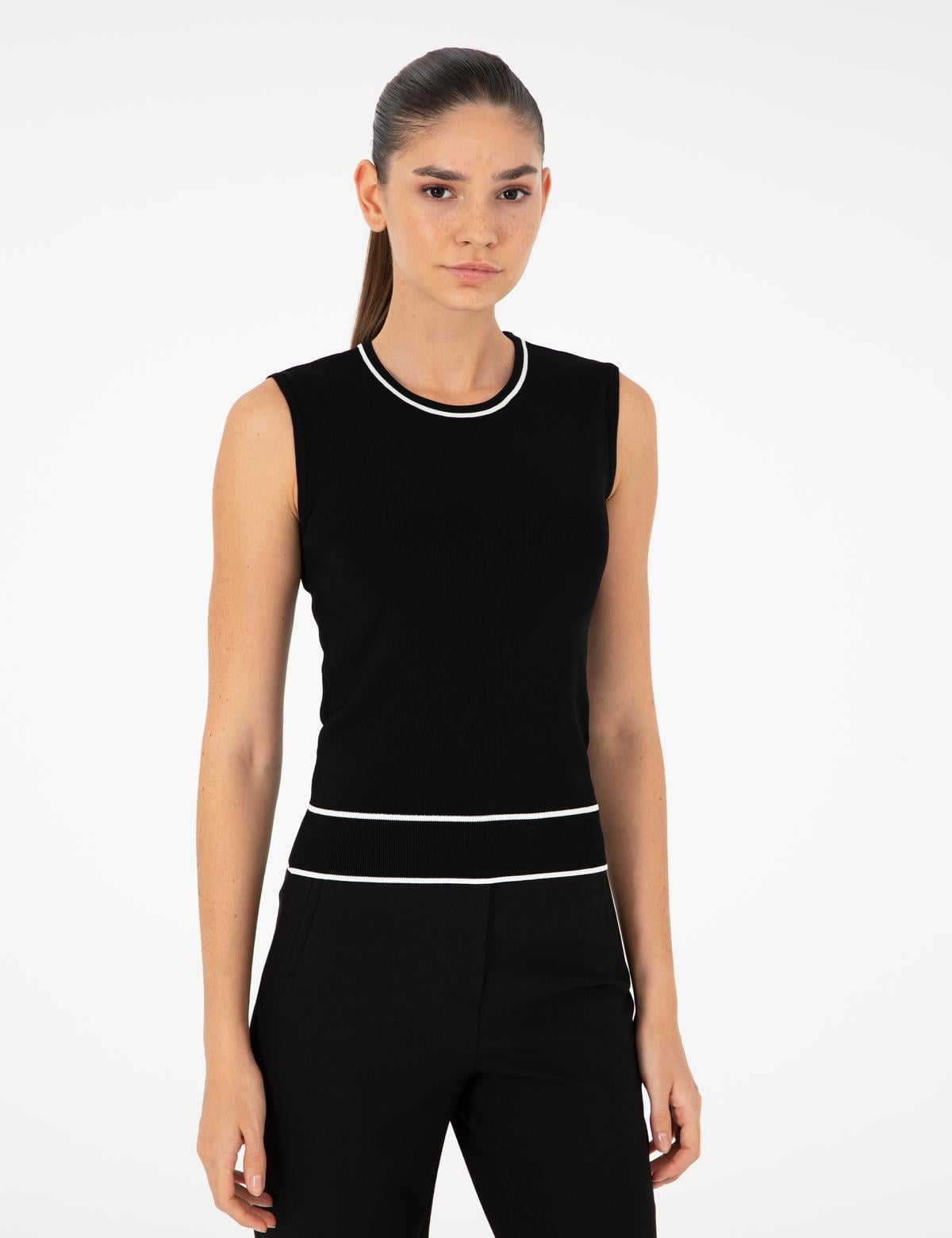 Siyah Slim Fit Triko Bluz - 50296459010