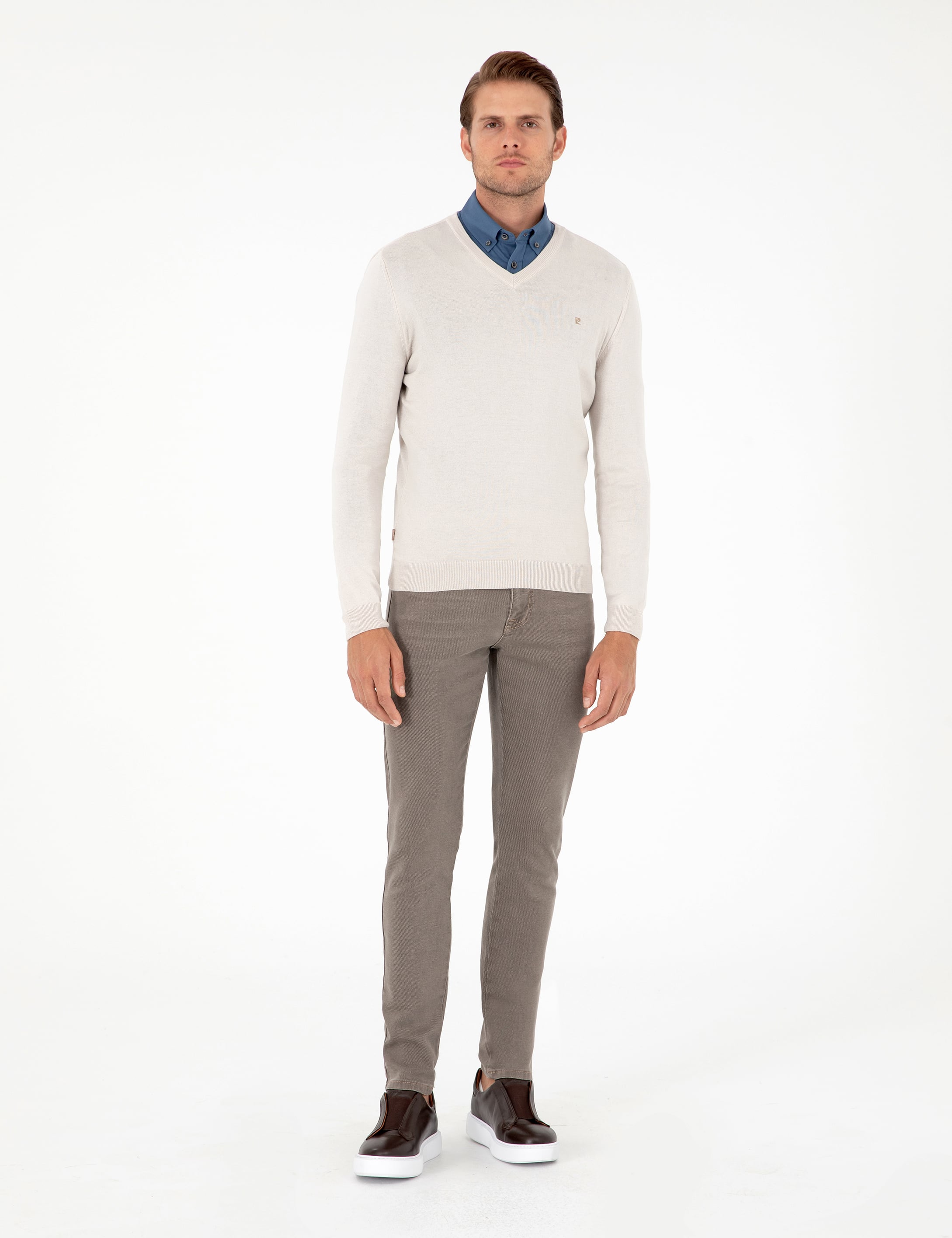 Taş Slim Fit V Yaka Basic Triko Kazak