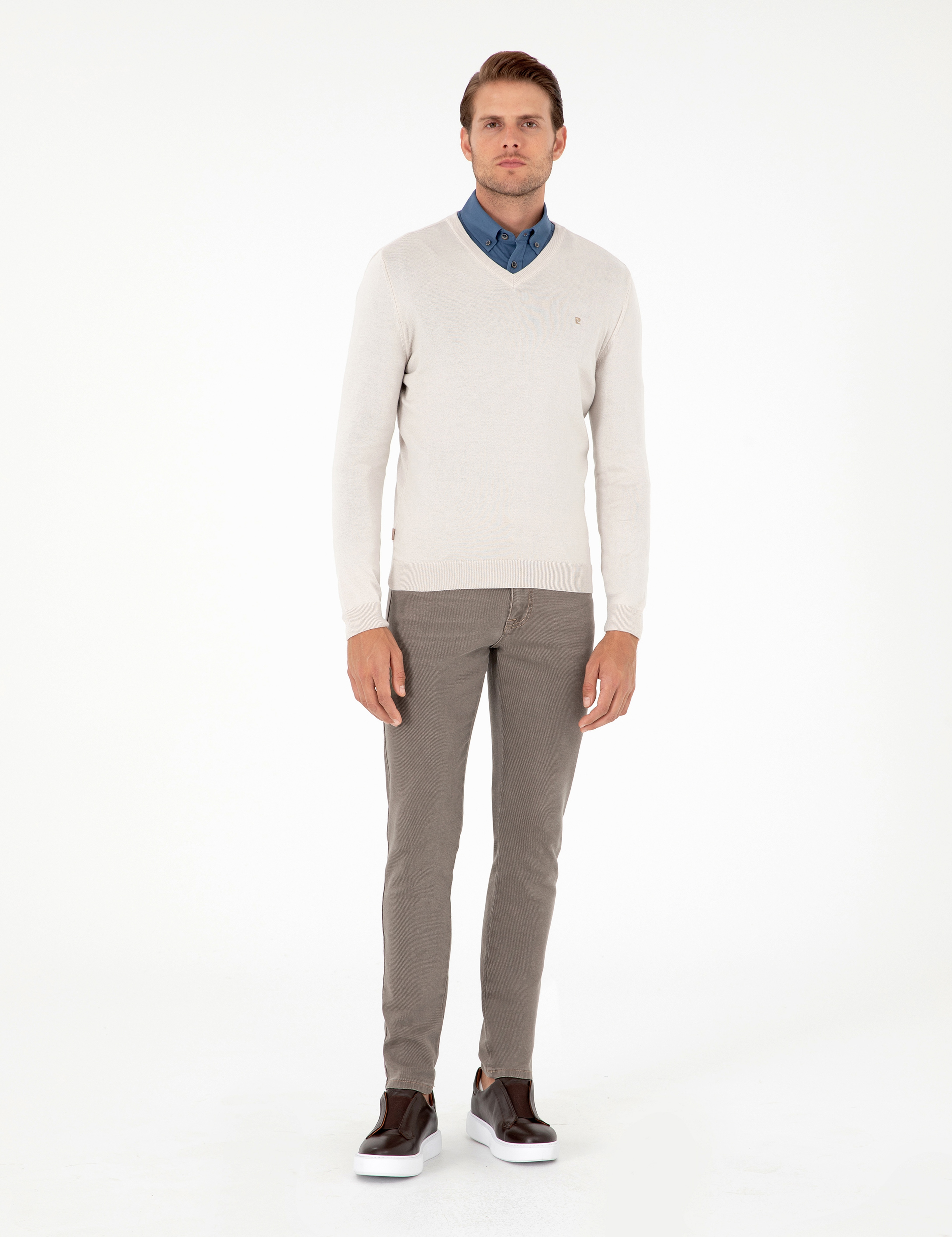 Taş Slim Fit V Yaka Basic Triko Kazak - Image 4
