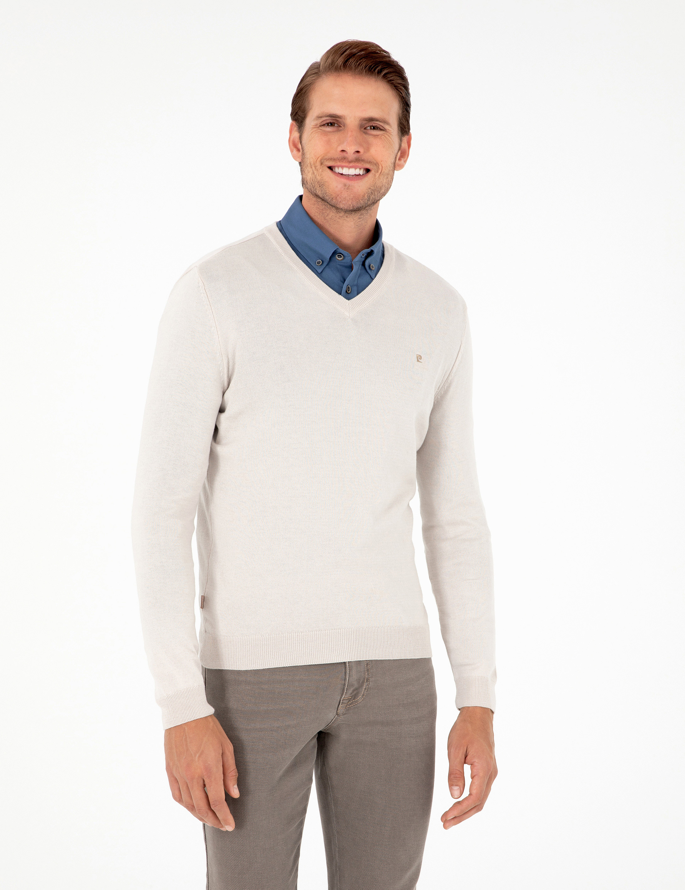 Taş Slim Fit V Yaka Basic Triko Kazak