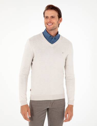 Taş Slim Fit V Yaka Basic Triko Kazak