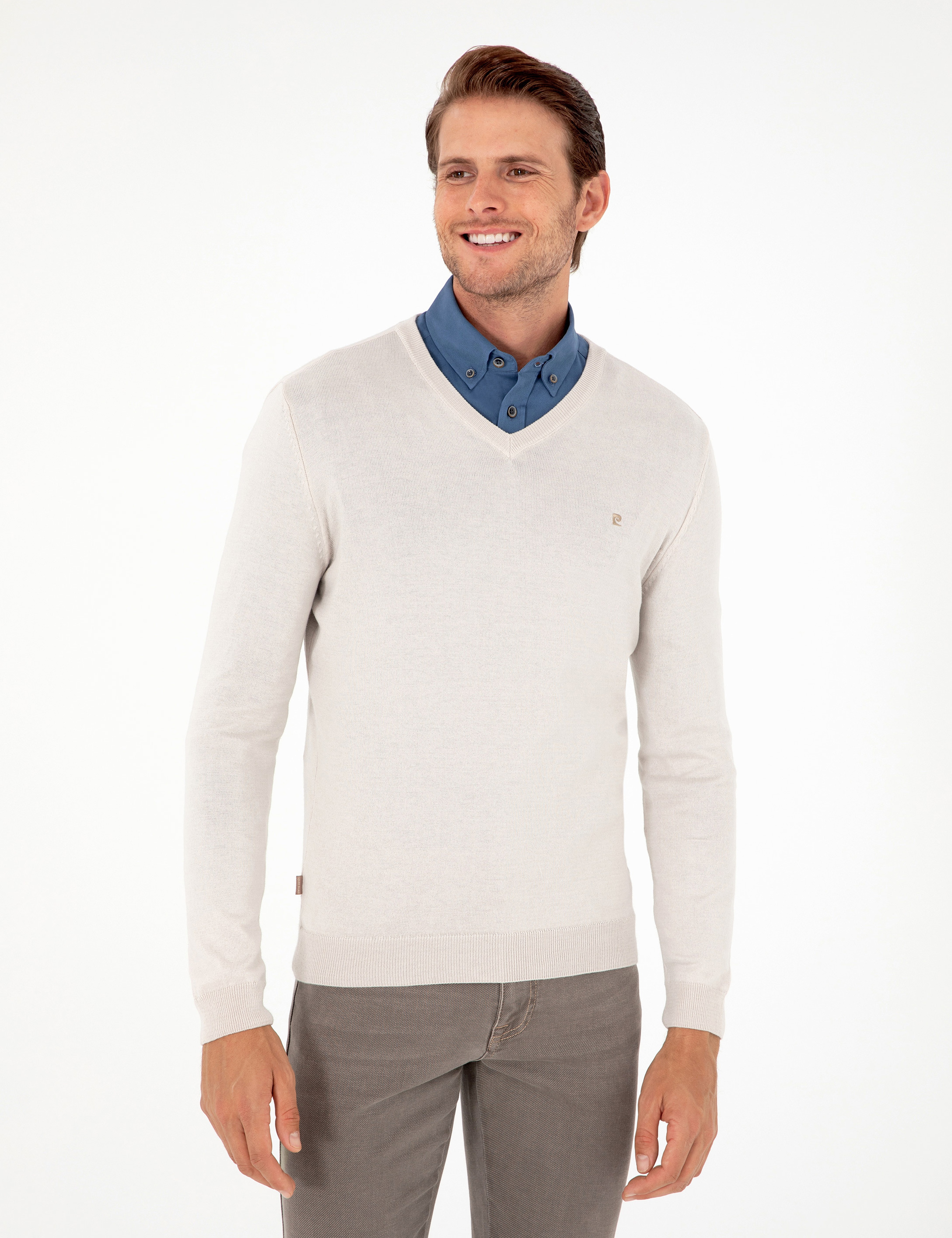 Taş Slim Fit V Yaka Basic Triko Kazak