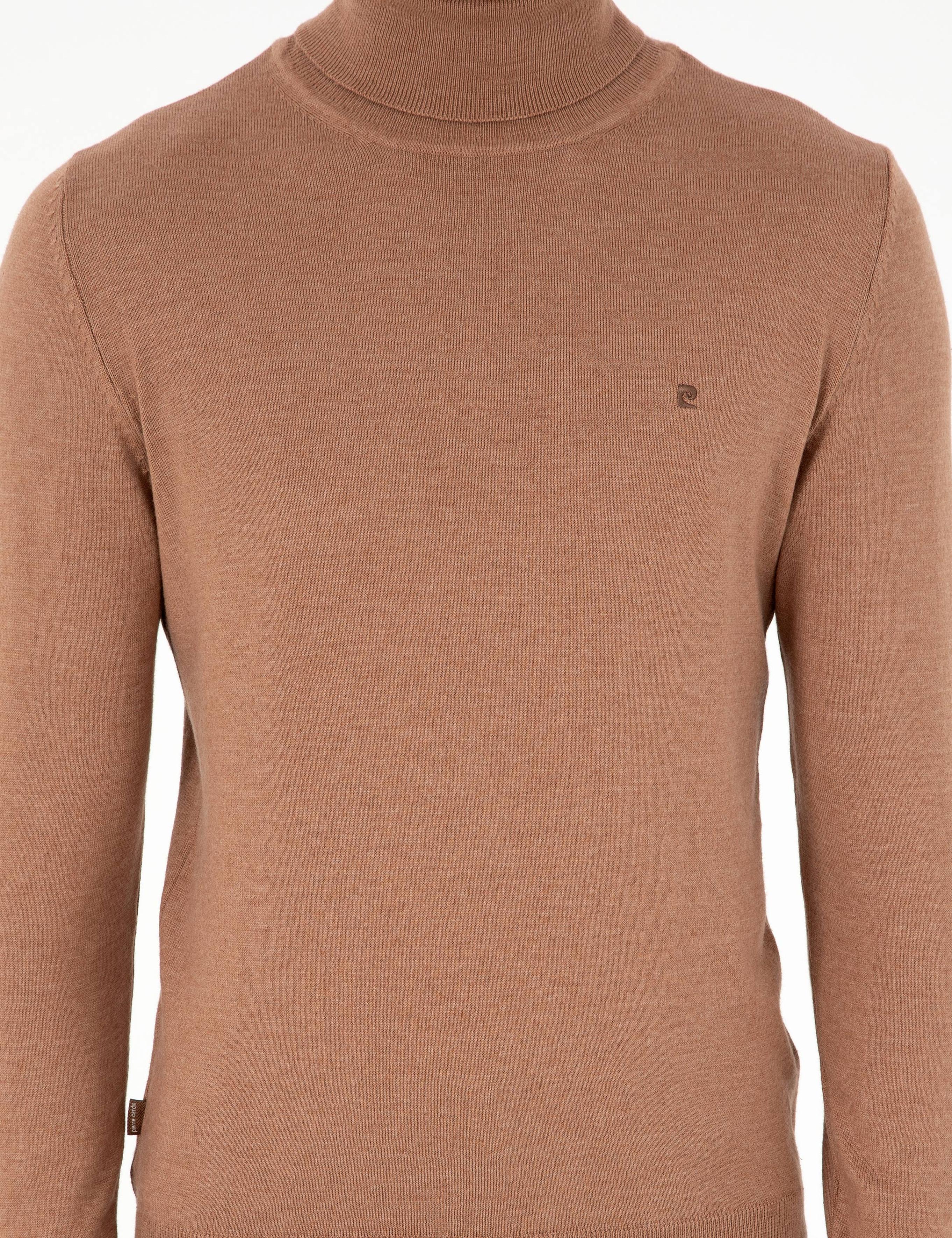 Camel Melanj Slim Fit Balıkçı Yaka Basic Triko Kazak