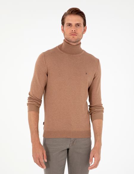 Camel Melanj Slim Fit Balıkçı Yaka Basic Triko Kazak - 50296602049