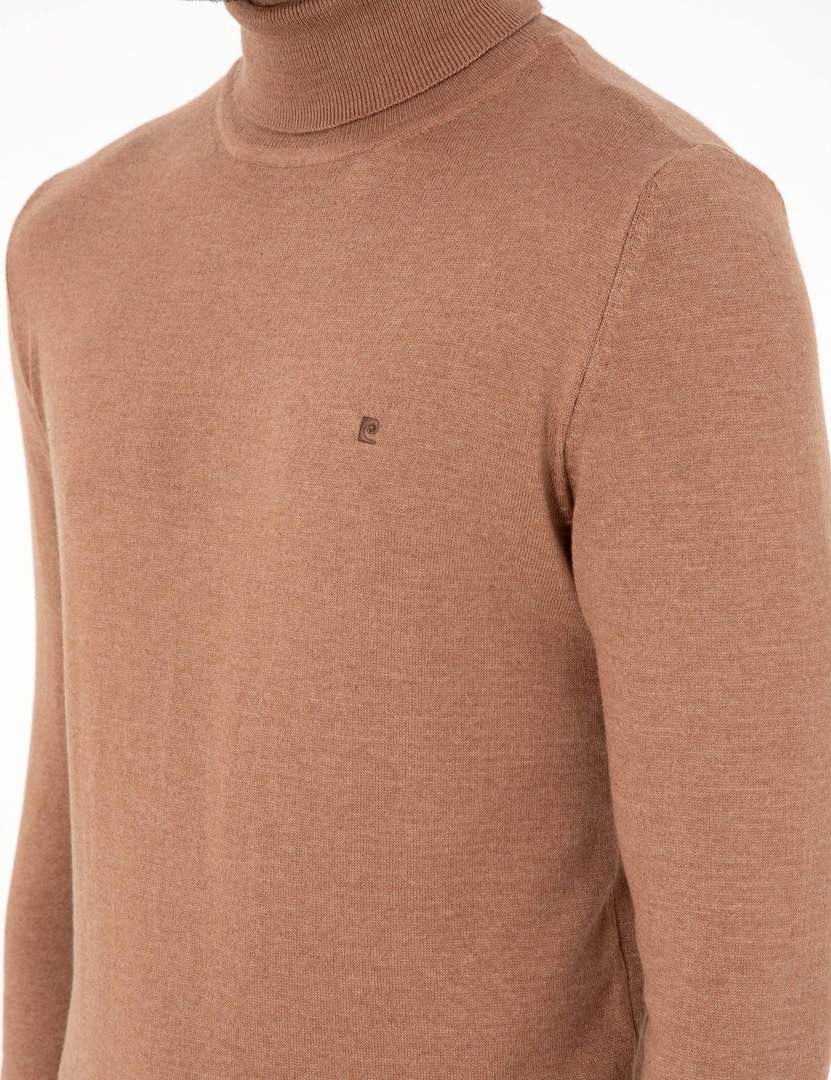 Camel Melanj Slim Fit Balıkçı Yaka Basic Triko Kazak - 50296602049