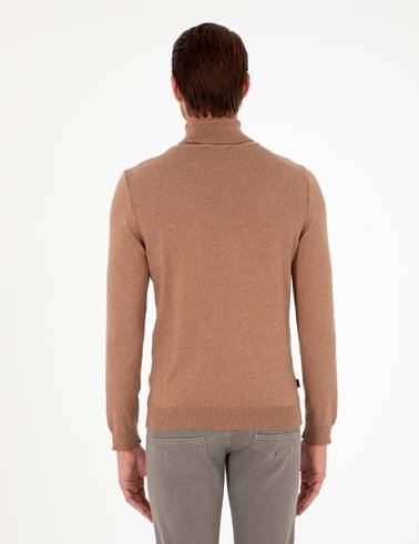 Camel Melanj Slim Fit Balıkçı Yaka Basic Triko Kazak