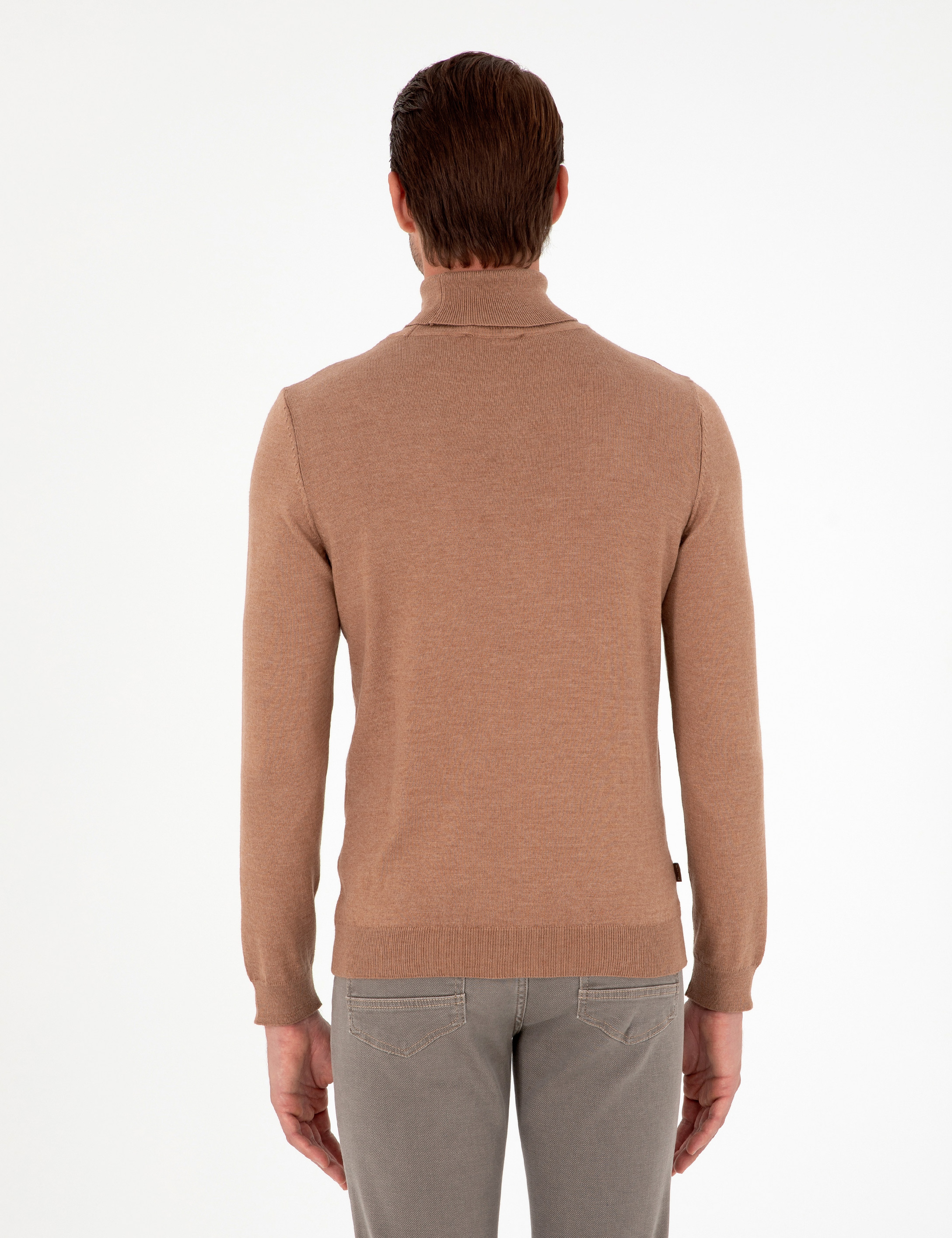 Camel Melanj Slim Fit Balıkçı Yaka Basic Triko Kazak