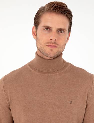 Camel Melanj Slim Fit Balıkçı Yaka Basic Triko Kazak