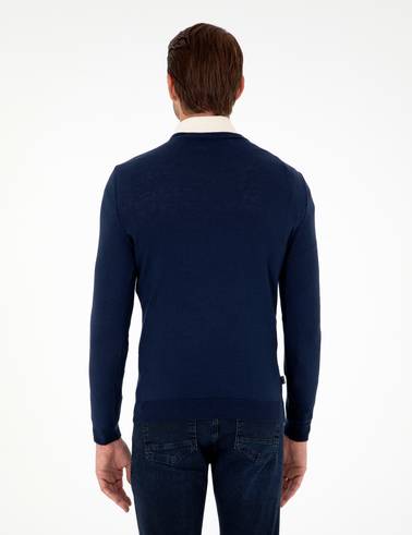 Açık Lacivert Slim Fit V Yaka Basic Triko Kazak