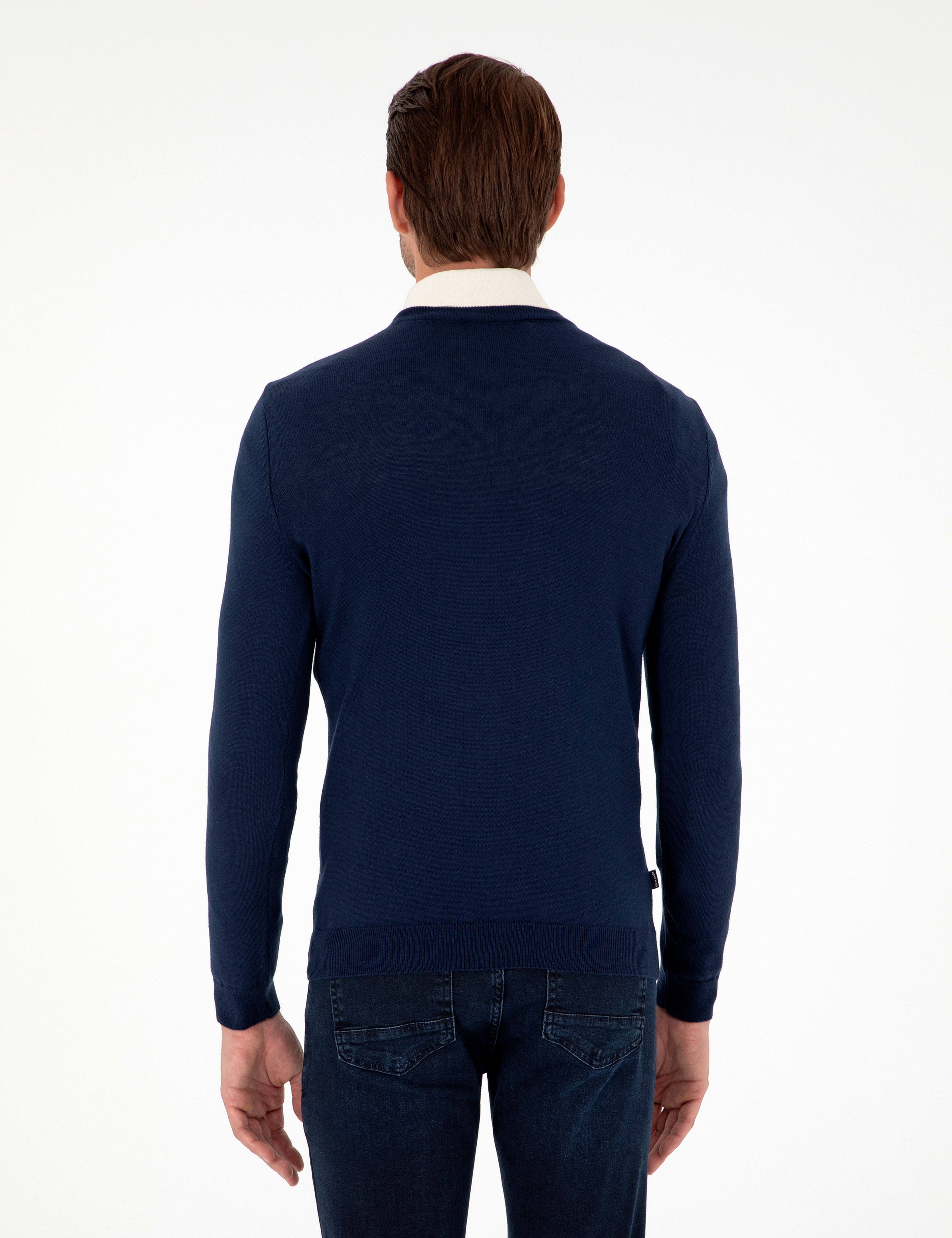 Açık Lacivert Slim Fit V Yaka Basic Triko Kazak - Image 5