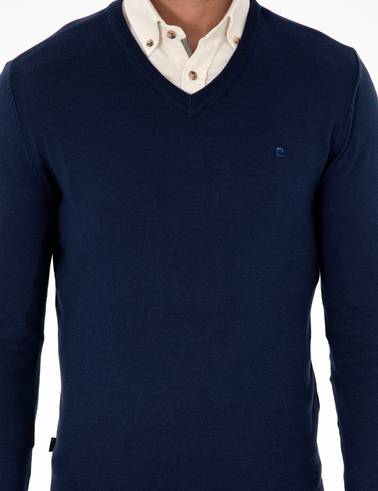 Açık Lacivert Slim Fit V Yaka Basic Triko Kazak