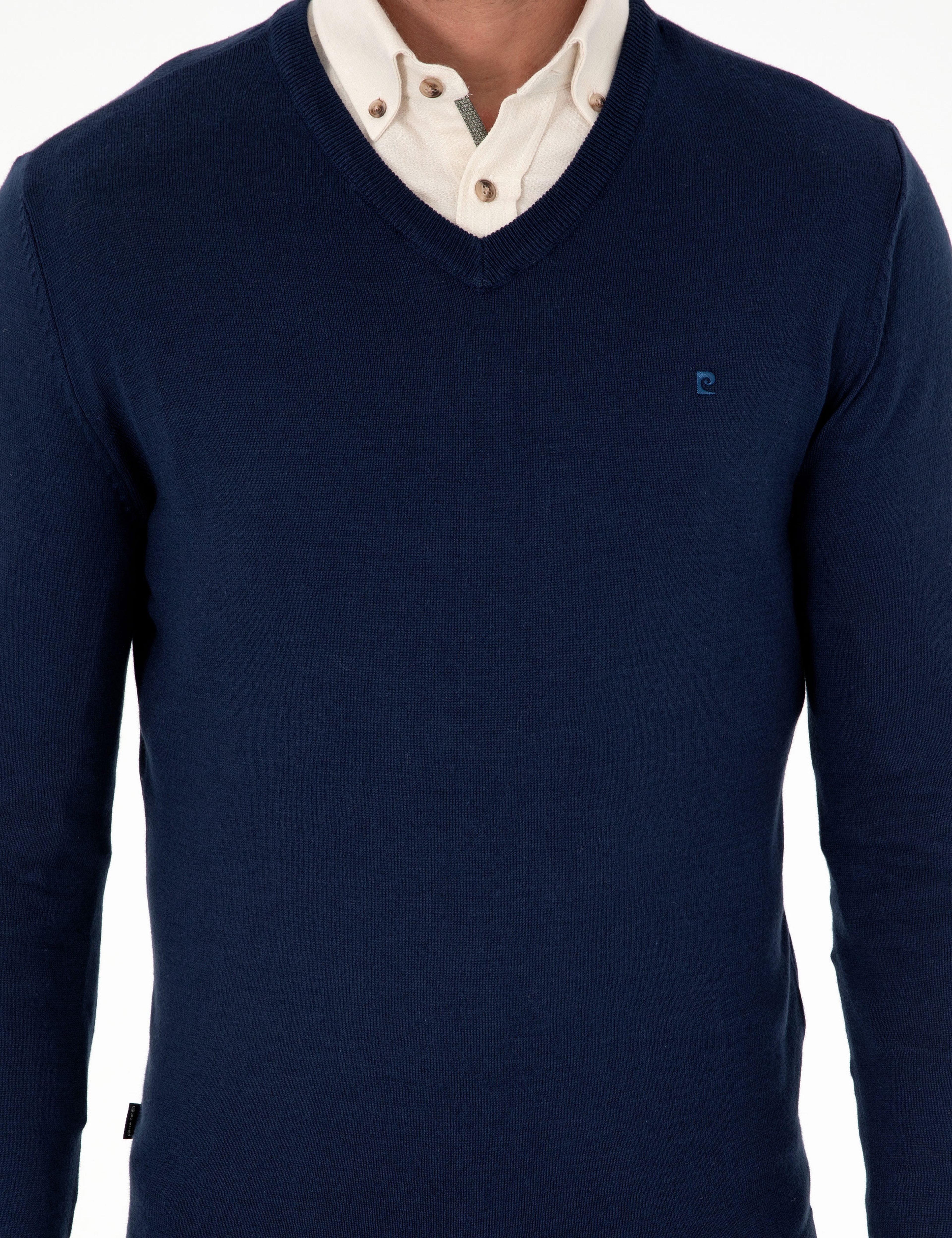 Açık Lacivert Slim Fit V Yaka Basic Triko Kazak