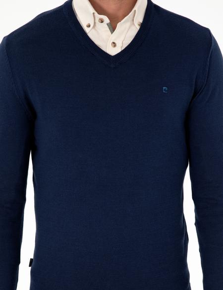 Açık Lacivert Slim Fit V Yaka Basic Triko Kazak - 50296622027