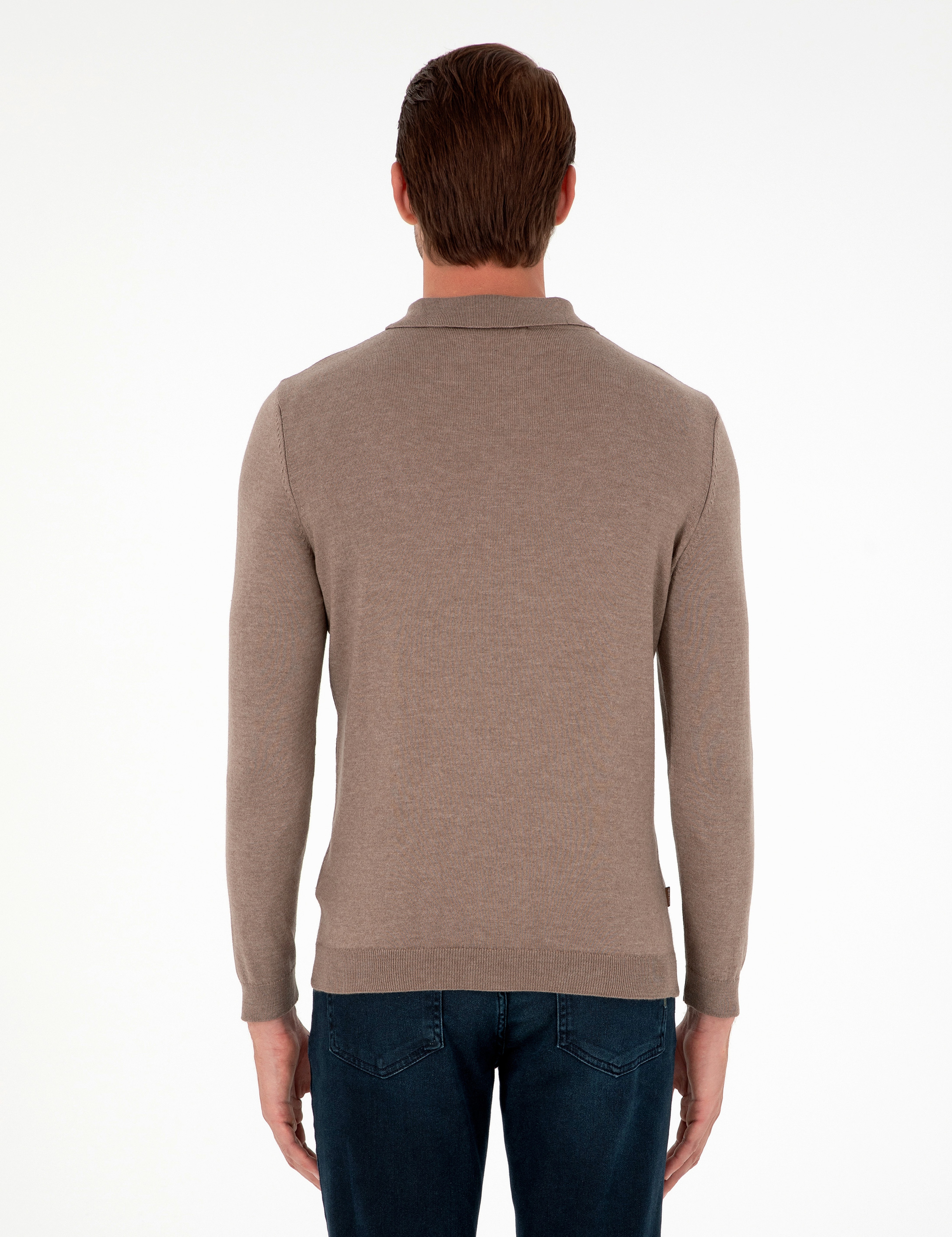 Vizon Melanj Slim Fit Polo Yaka Basic Triko Kazak - Image 5