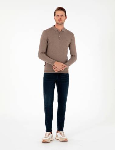 Vizon Melanj Slim Fit Polo Yaka Basic Triko Kazak