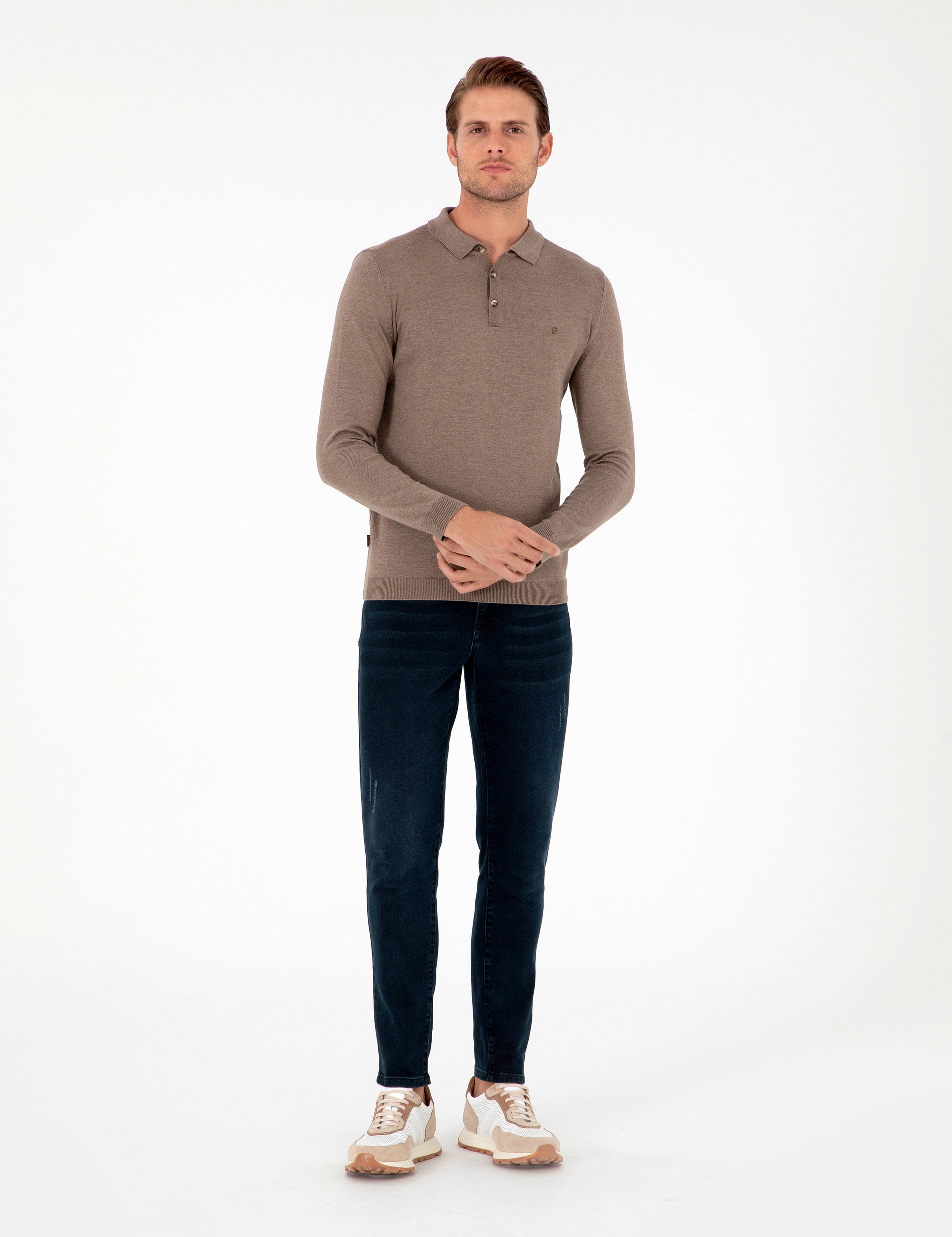 Vizon Melanj Slim Fit Polo Yaka Basic Triko Kazak - Image 4