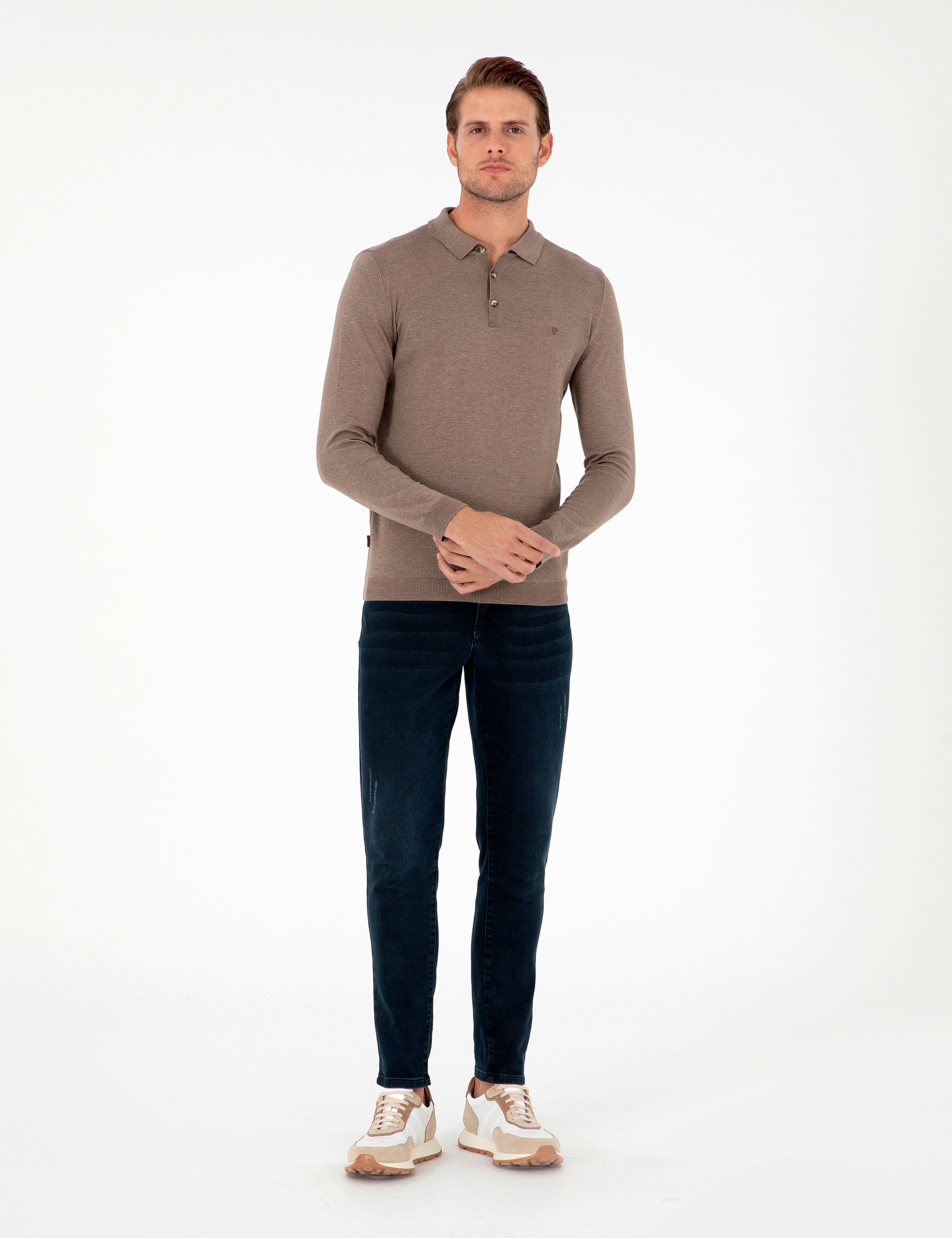 Vizon Melanj Slim Fit Polo Yaka Basic Triko Kazak