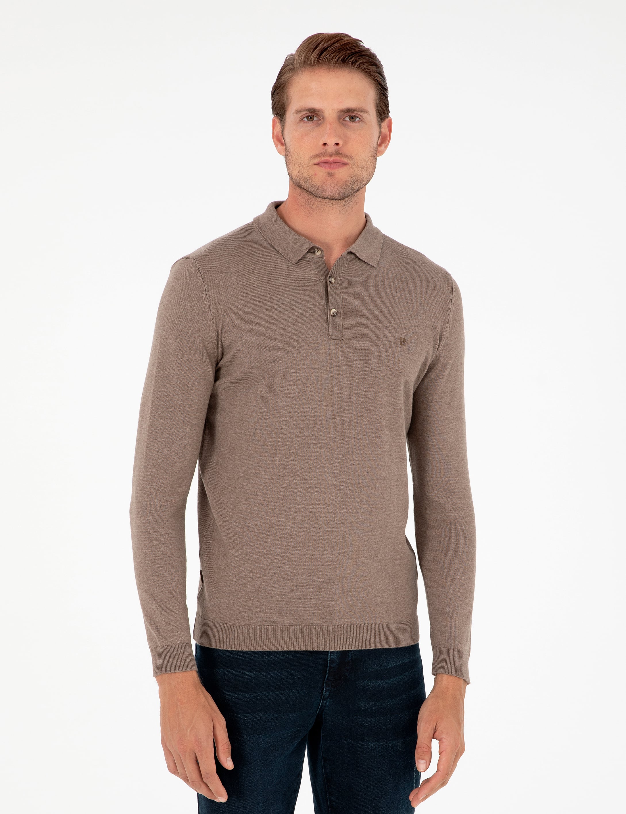 Vizon Melanj Slim Fit Polo Yaka Basic Triko Kazak