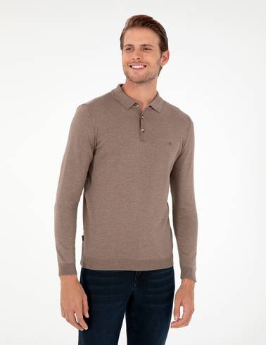 Vizon Melanj Slim Fit Polo Yaka Basic Triko Kazak