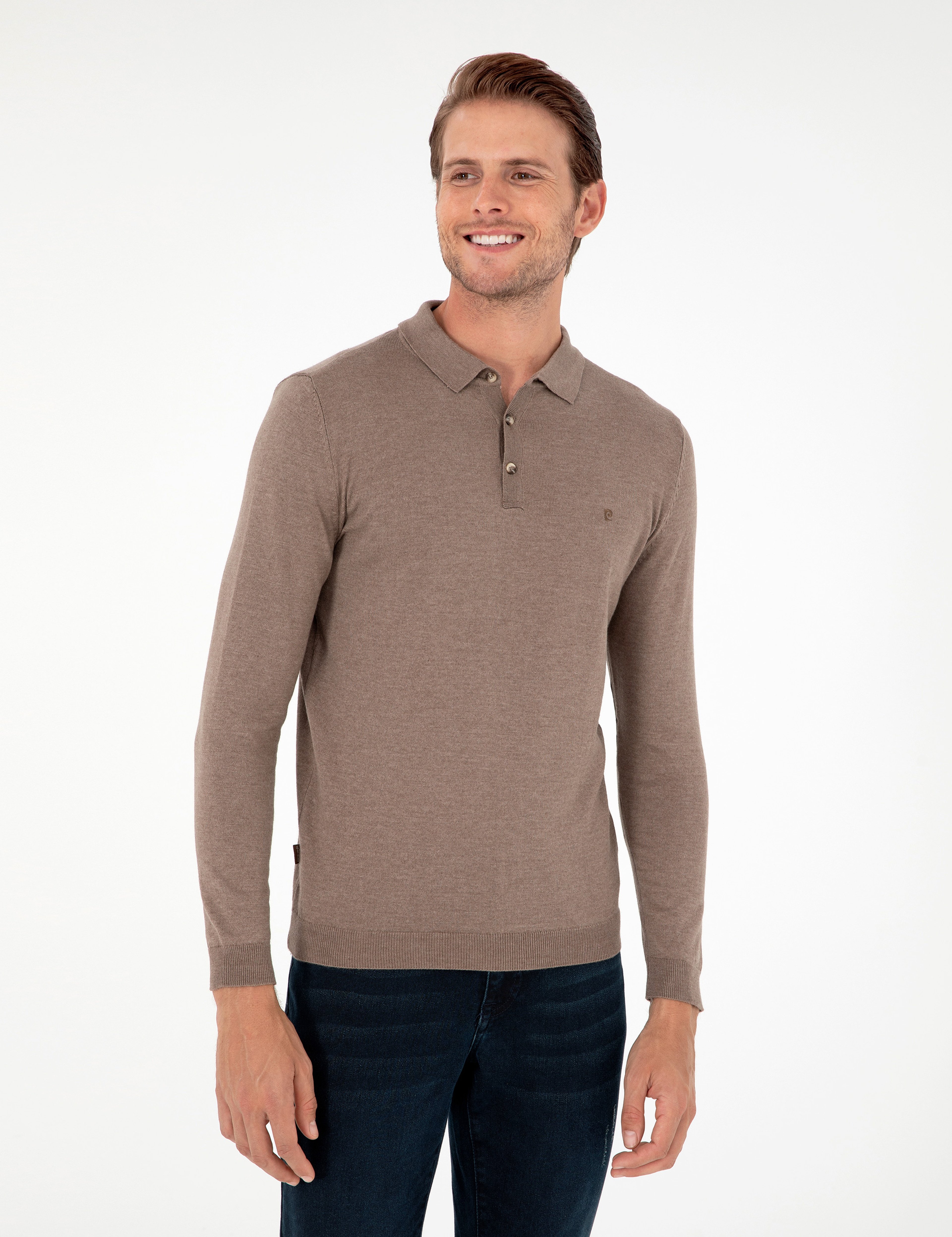 Vizon Melanj Slim Fit Polo Yaka Basic Triko Kazak - Image 3