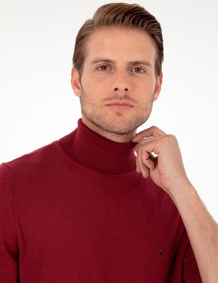 Vişne Slim Fit Balıkçı Yaka Basic Triko Kazak - 50296602088