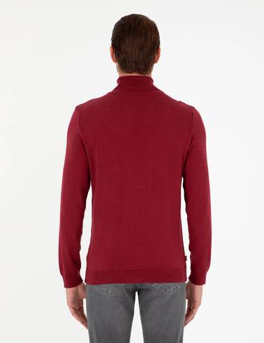 Vişne Slim Fit Balıkçı Yaka Basic Triko Kazak