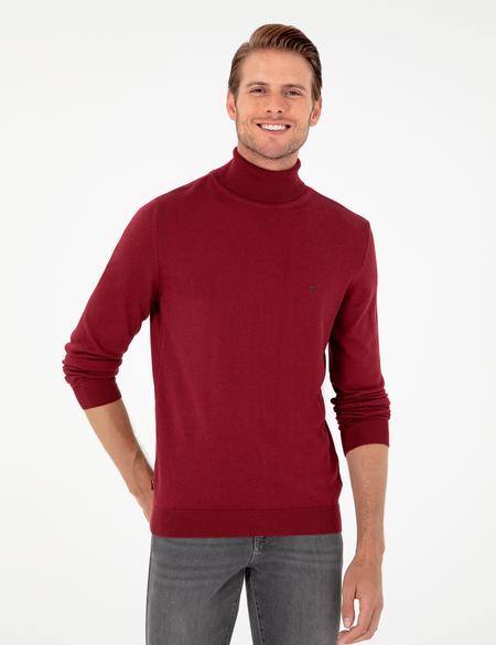 Vişne Slim Fit Balıkçı Yaka Basic Triko Kazak - 50296602088