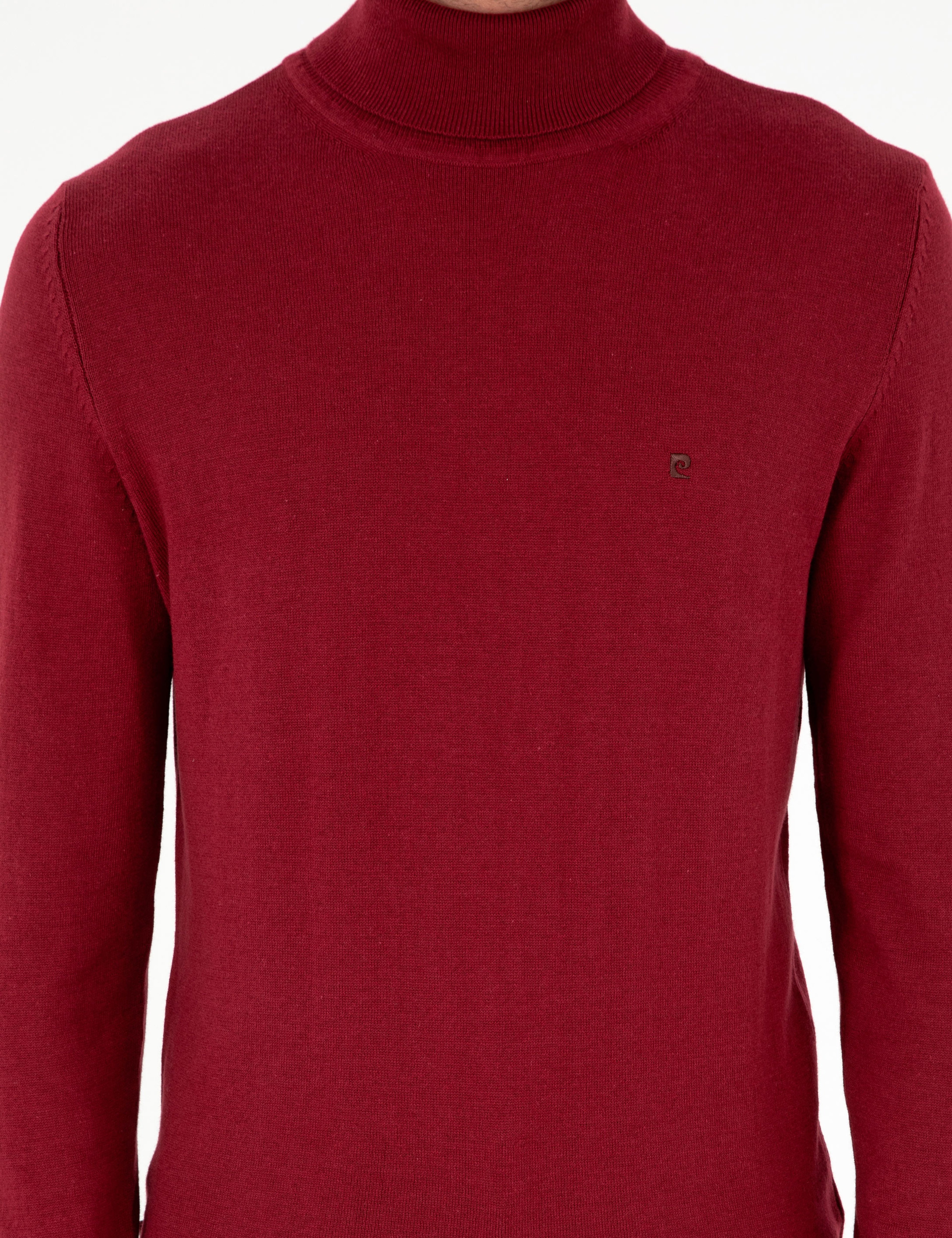 Vişne Slim Fit Balıkçı Yaka Basic Triko Kazak