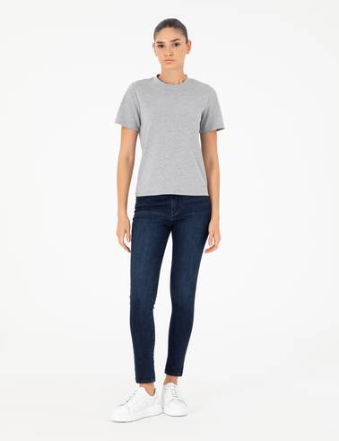 Gri Melanj Slim Fit Bisiklet Yaka Basic Tişört
