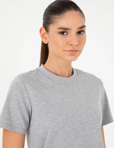 Gri Melanj Slim Fit Bisiklet Yaka Basic Tişört