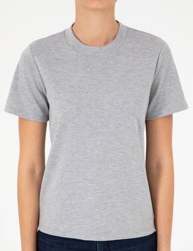 Gri Melanj Slim Fit Bisiklet Yaka Basic Tişört
