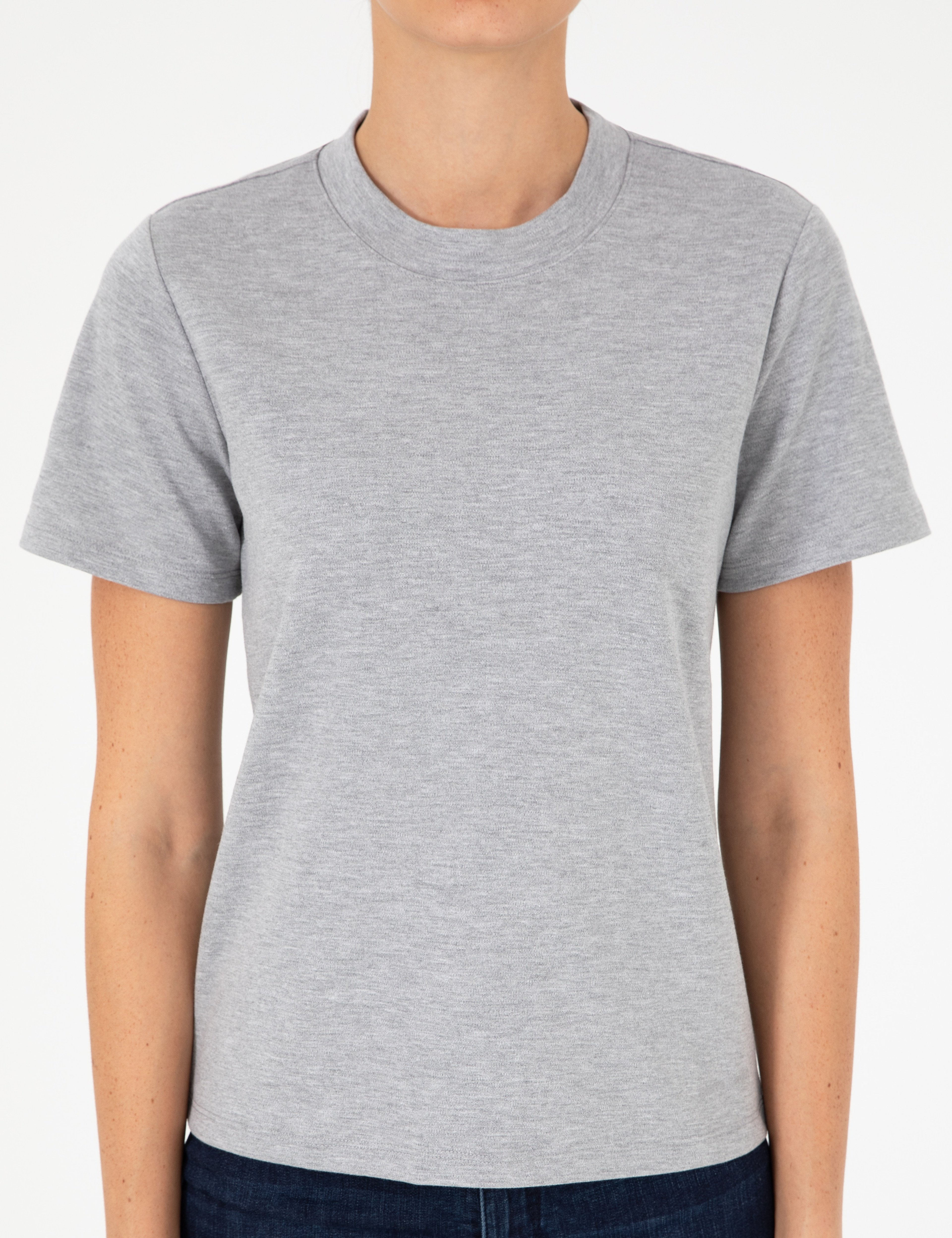Gri Melanj Slim Fit Bisiklet Yaka Basic Tişört