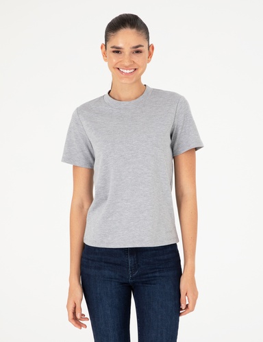 Gri Melanj Slim Fit Bisiklet Yaka Basic Tişört
