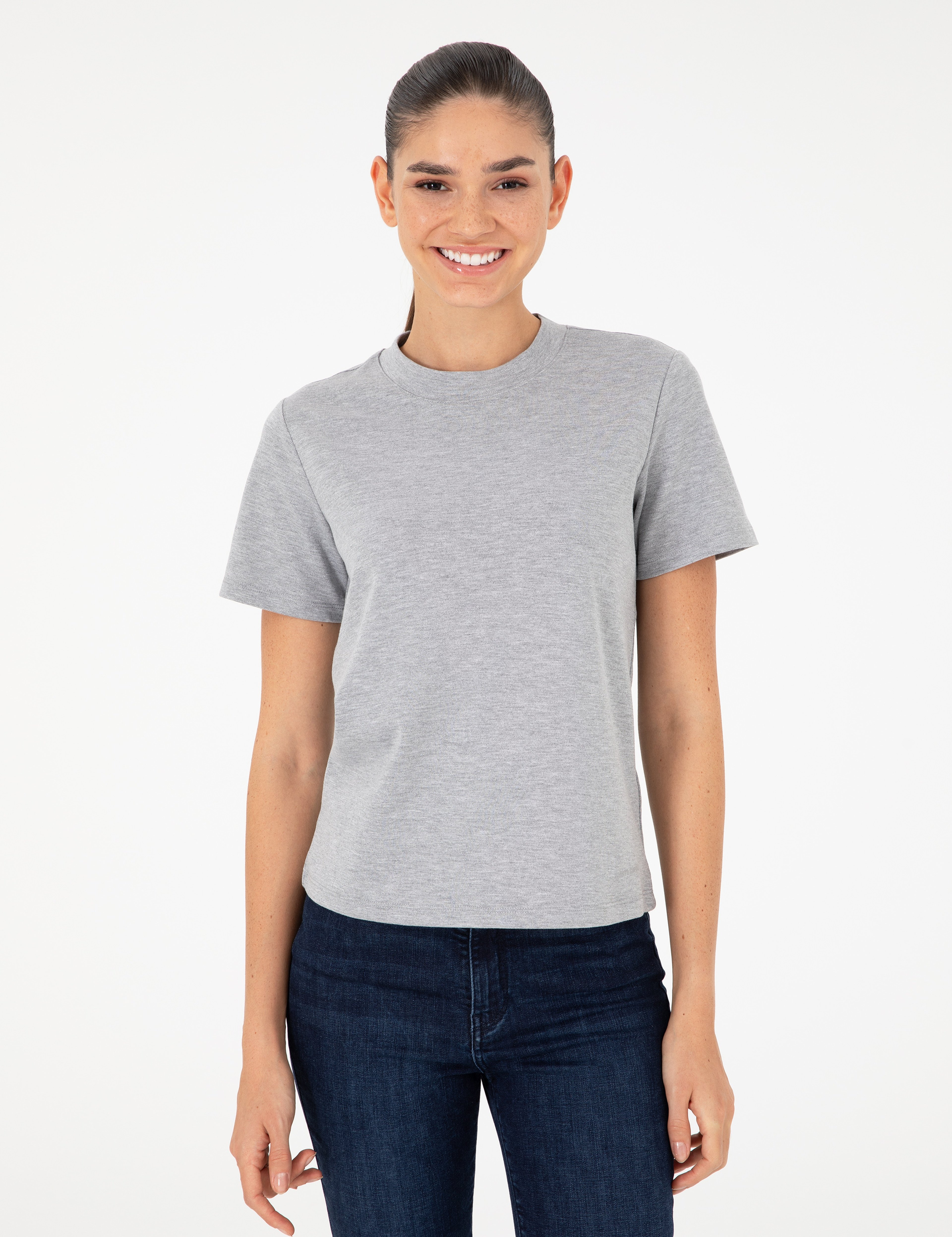 Gri Melanj Slim Fit Bisiklet Yaka Basic Tişört