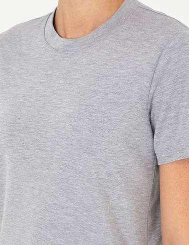 Gri Melanj Slim Fit Bisiklet Yaka Basic Tişört