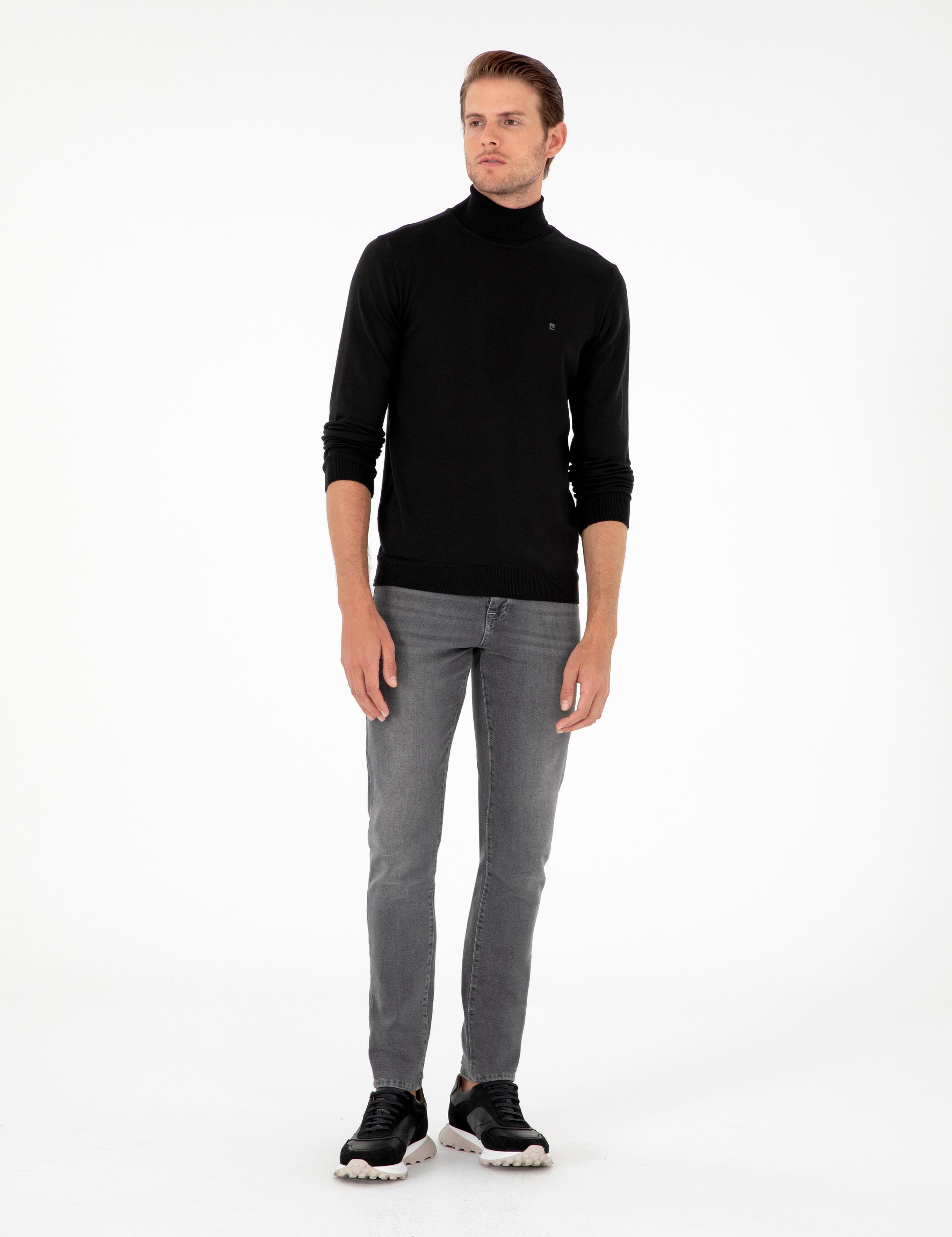 Siyah Slim Fit Balıkçı Yaka Basic Triko Kazak