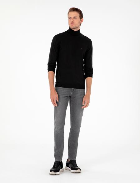 Siyah Slim Fit Balıkçı Yaka Basic Triko Kazak - 50276531043