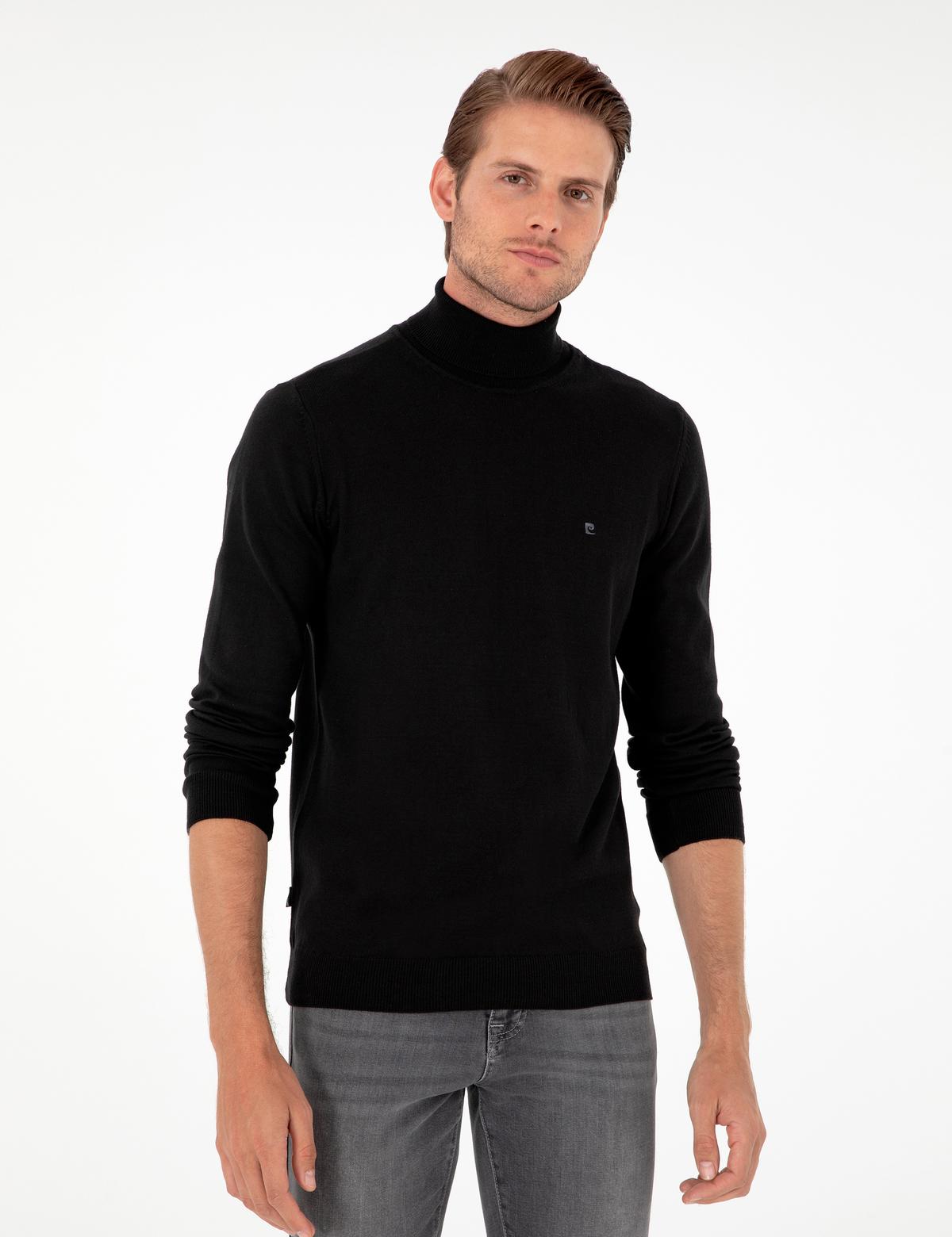 Siyah Slim Fit Balıkçı Yaka Basic Triko Kazak - 50276531043