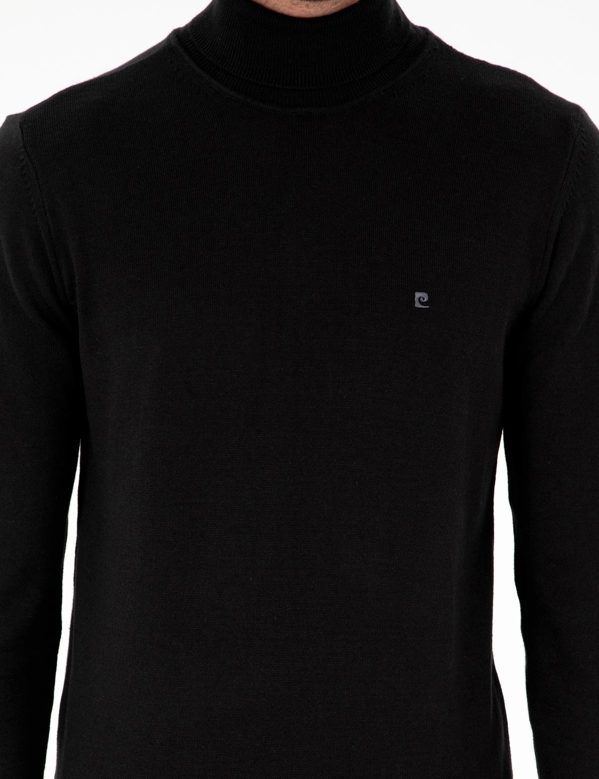 Siyah Slim Fit Balıkçı Yaka Basic Triko Kazak - 50276531043